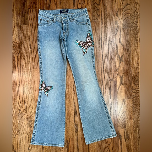 Angel Butterfly sequin & gem embellished vintage bootcut jeans - Picture 1 of 4